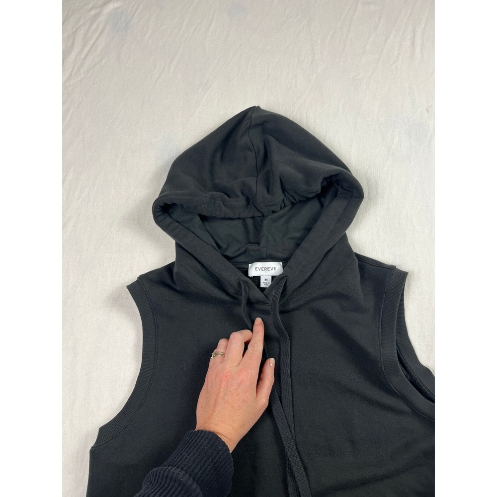 Evereve Womens Sleeveless Hoodie Black Pima Cotton Side Stripe Activewear Vest M - Picture 2 of 6